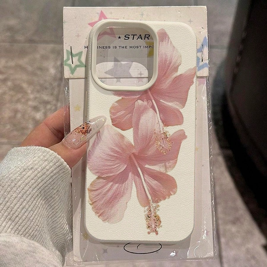 Phone Accessories Aesthetic - Funda de teléfono rosa Hibiscus elegante